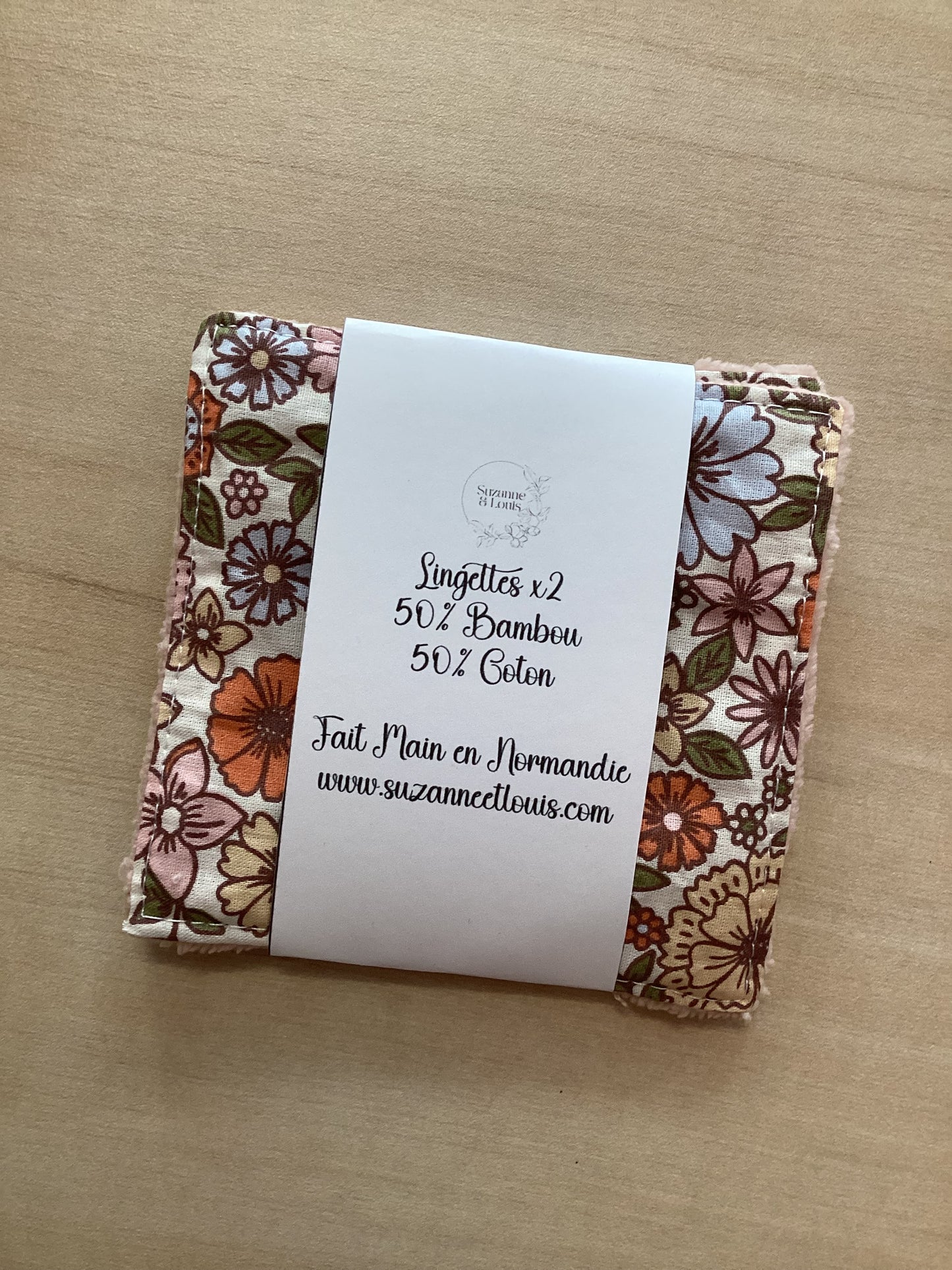 Lot de 2 Lingettes Lavables - Coton Imprimé et Bambou