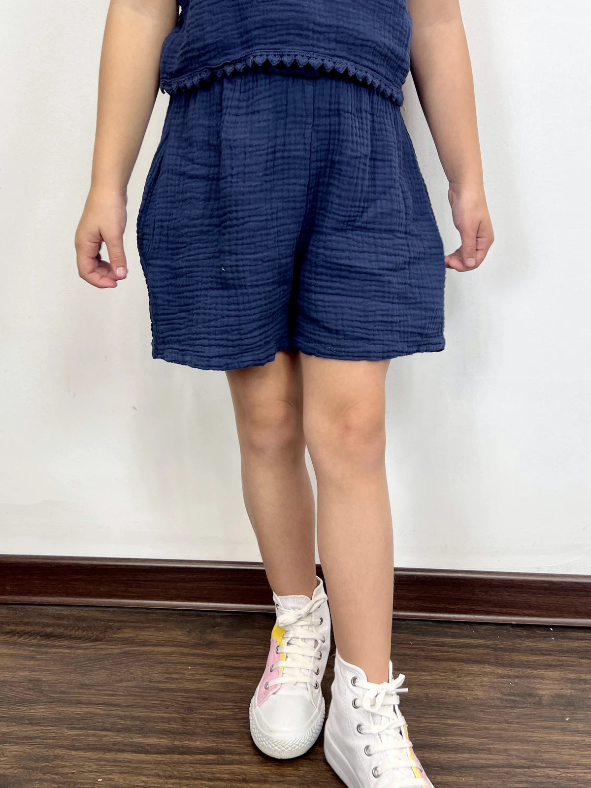 Short en coton gaufré Marine