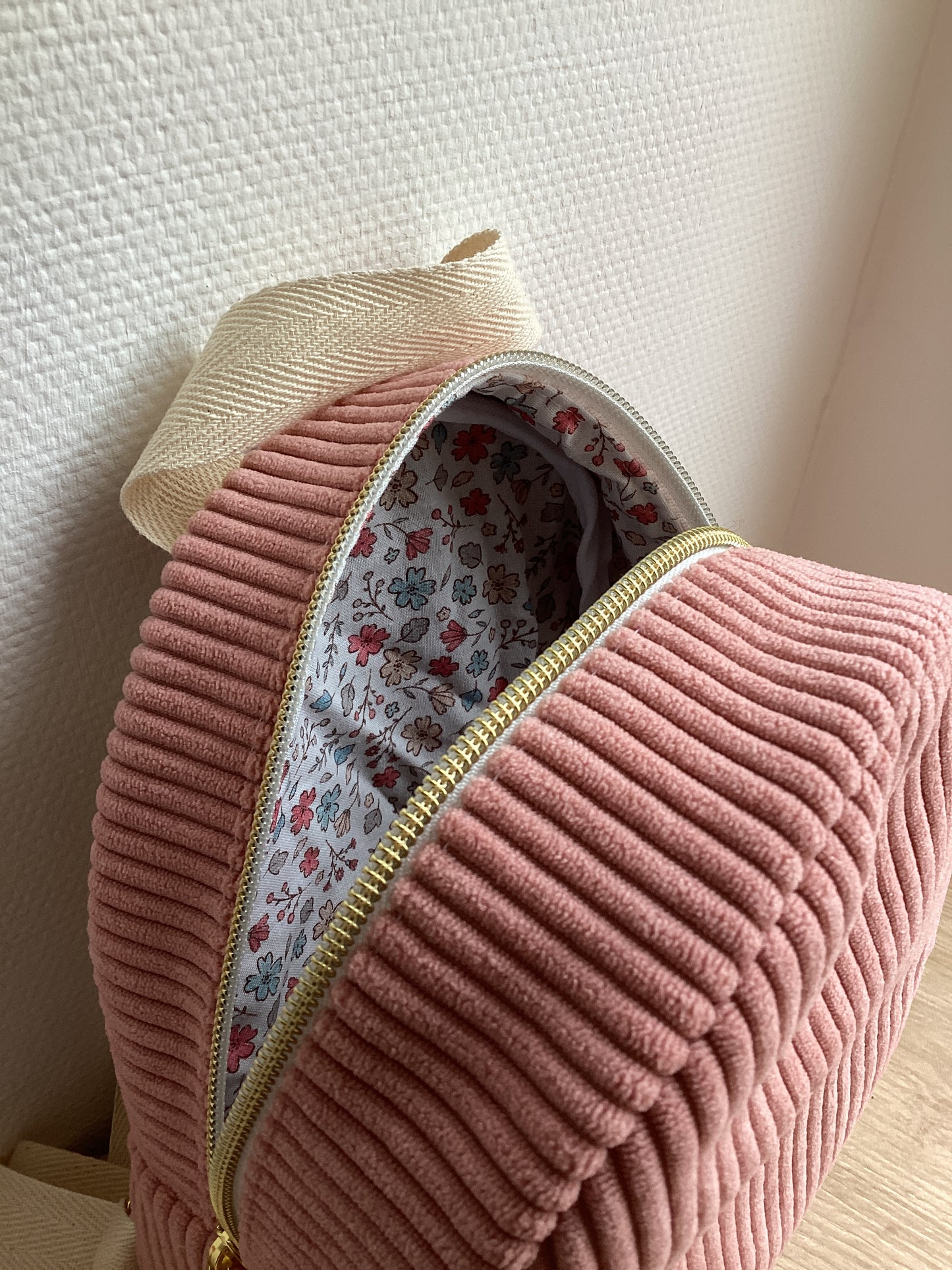 Sac à dos en velours côtelé rose fille