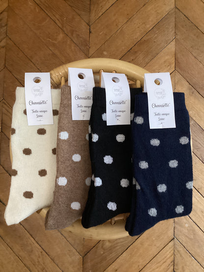 Chaussettes hautes en laine à pois