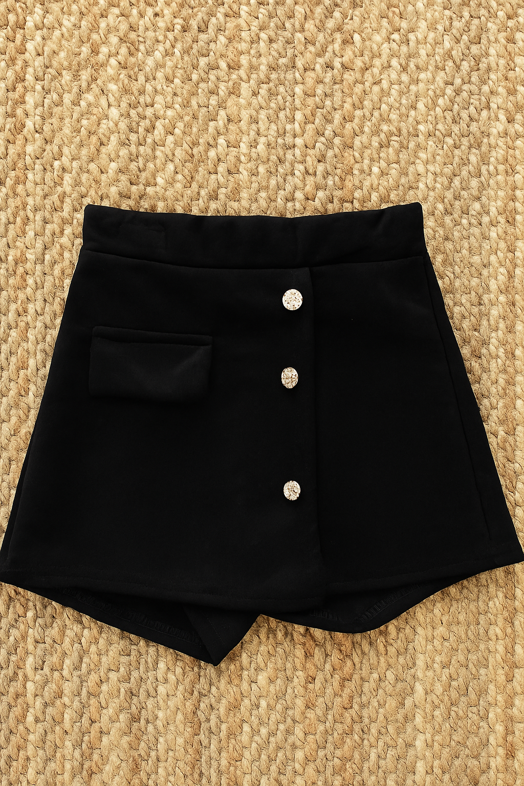 Jupe-short noire à boutons brillants