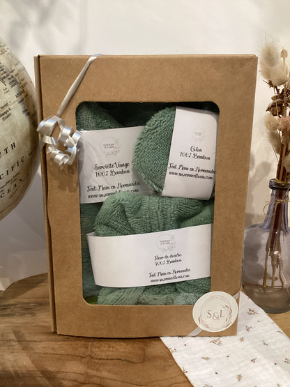 Coffret Bien-Être - Serviette Visage, Fleur de Douche et Coton