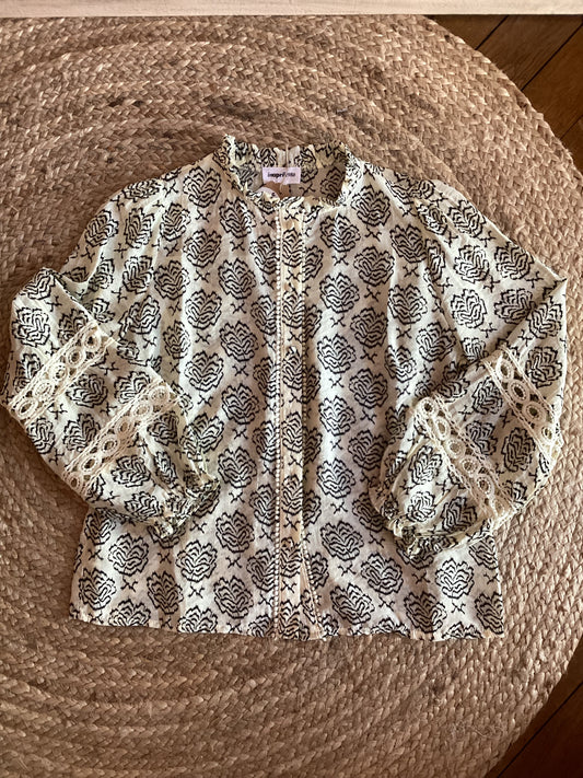 Blouse Imprimé Floral Noir & Dentelle