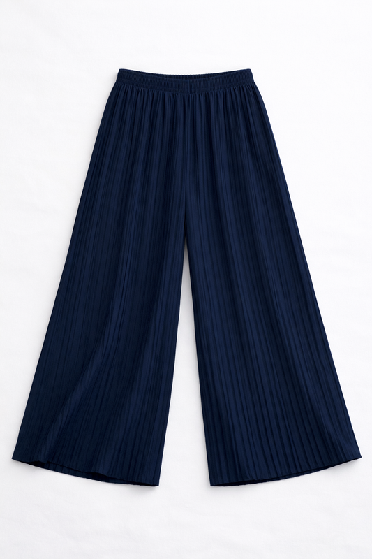 Pantalon femme plissé coupe large – Bleu marine