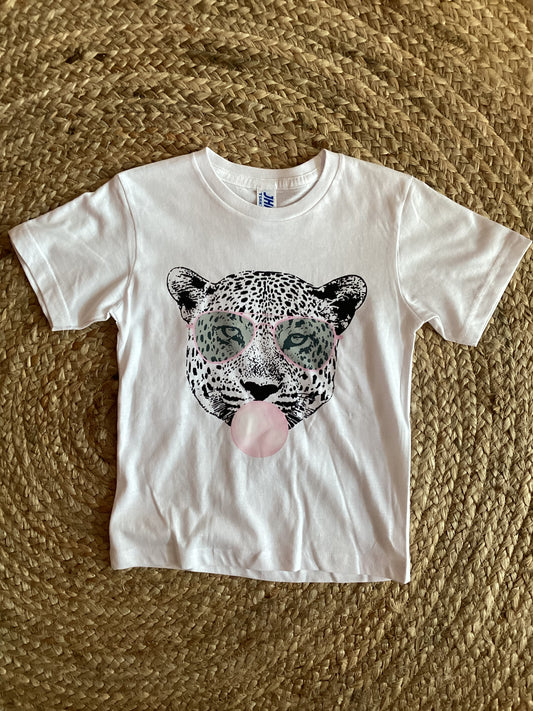 T-shirt blanc fille avec imprimé léopard