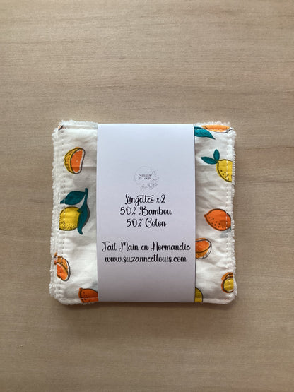 Lot de 2 Lingettes Lavables - Coton Imprimé et Bambou
