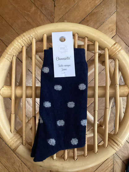 Chaussettes hautes en laine à pois