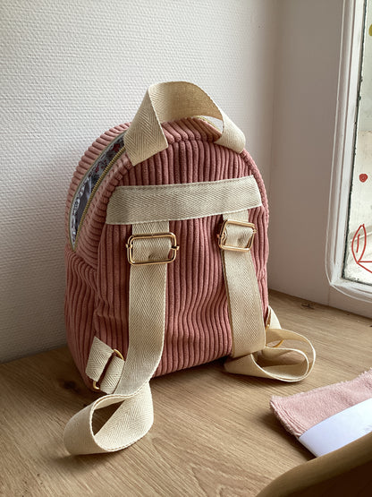 Sac à dos en velours côtelé rose fille