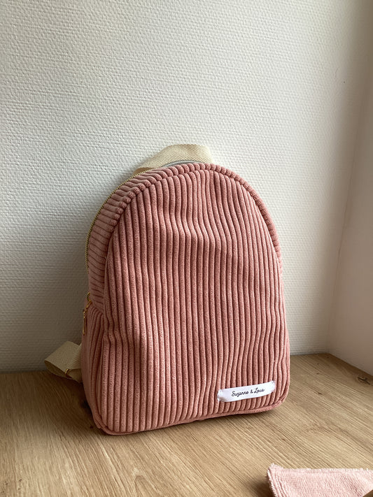 Sac à dos en velours côtelé rose fille
