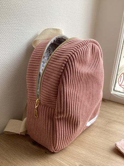 Sac à dos en velours côtelé rose fille