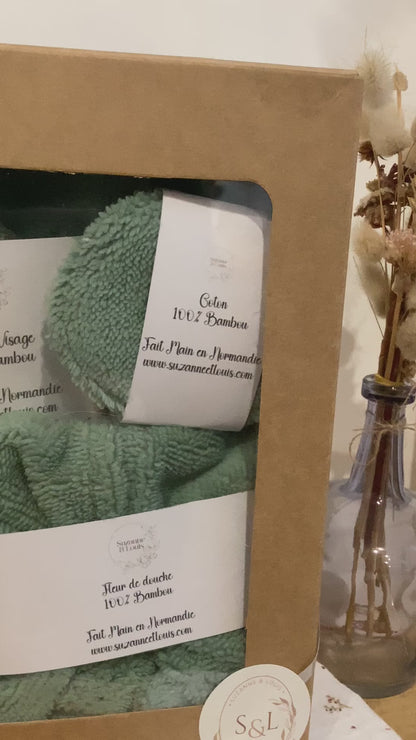 Coffret Bien-Être - Serviette Visage, Fleur de Douche et Coton